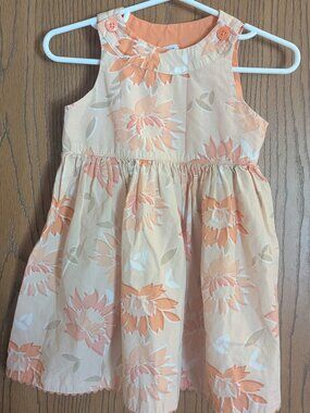 Baby Gap Floral Peach Sleeveles Sundress w/ Scalloped Lace Hem-12-18 Months